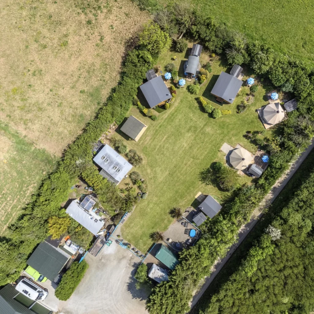 An aerial view of Coutts Glamping, Cornwall